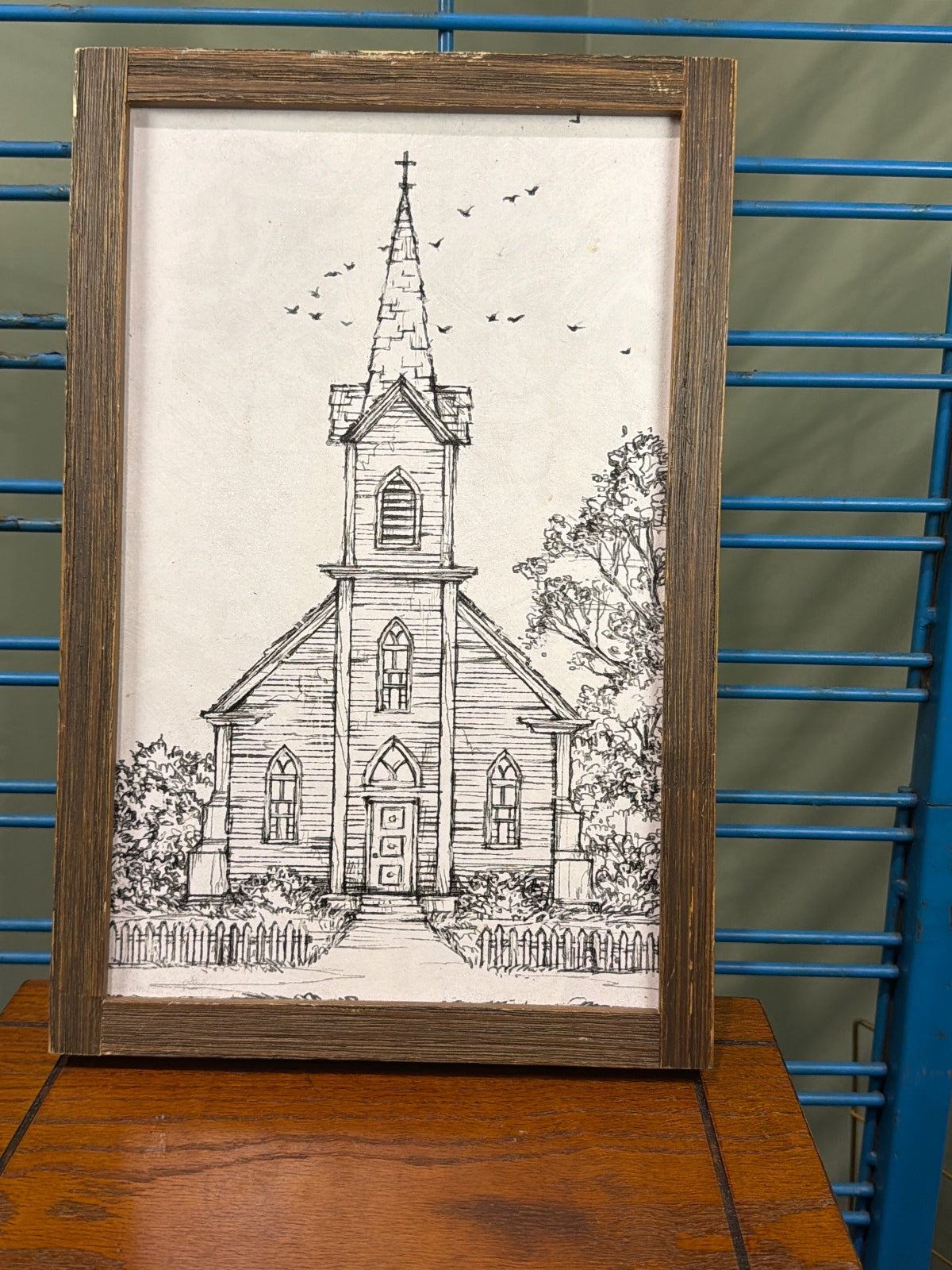 Framed Black and White Sketch of Church Building
