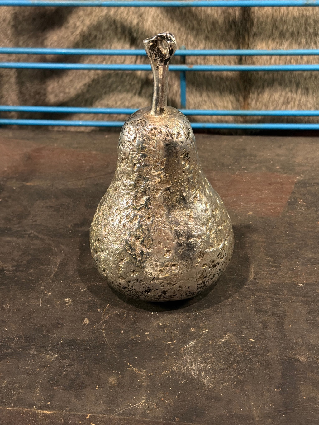 Decorative Silver-Tone Metal Pear Figurine