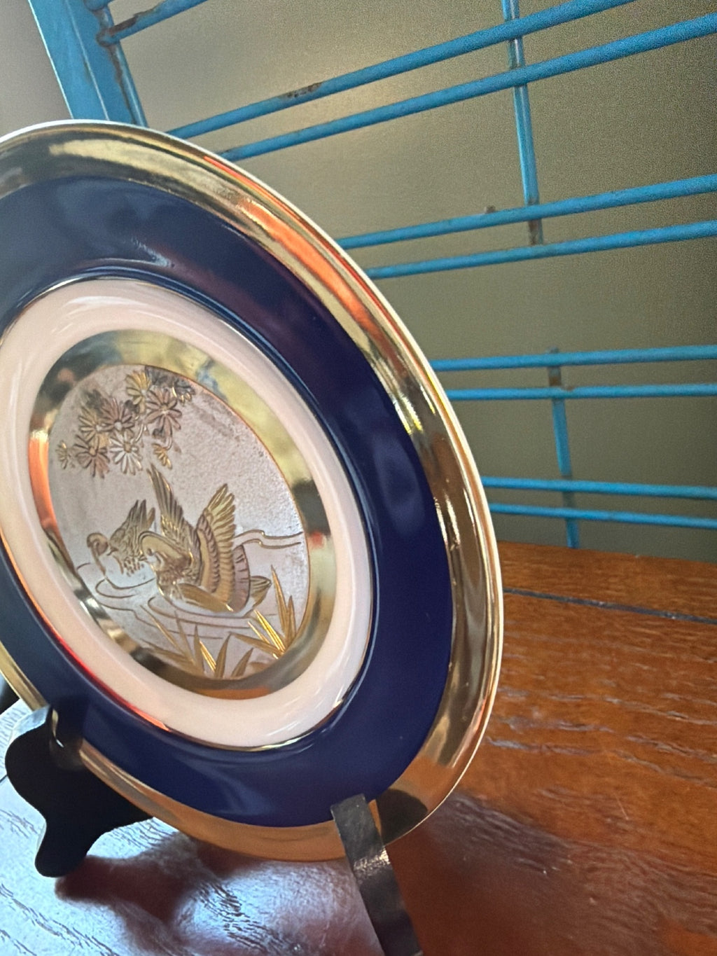 The Art of Chokin Decorative Collector's Plate with Birds and Floral Design
