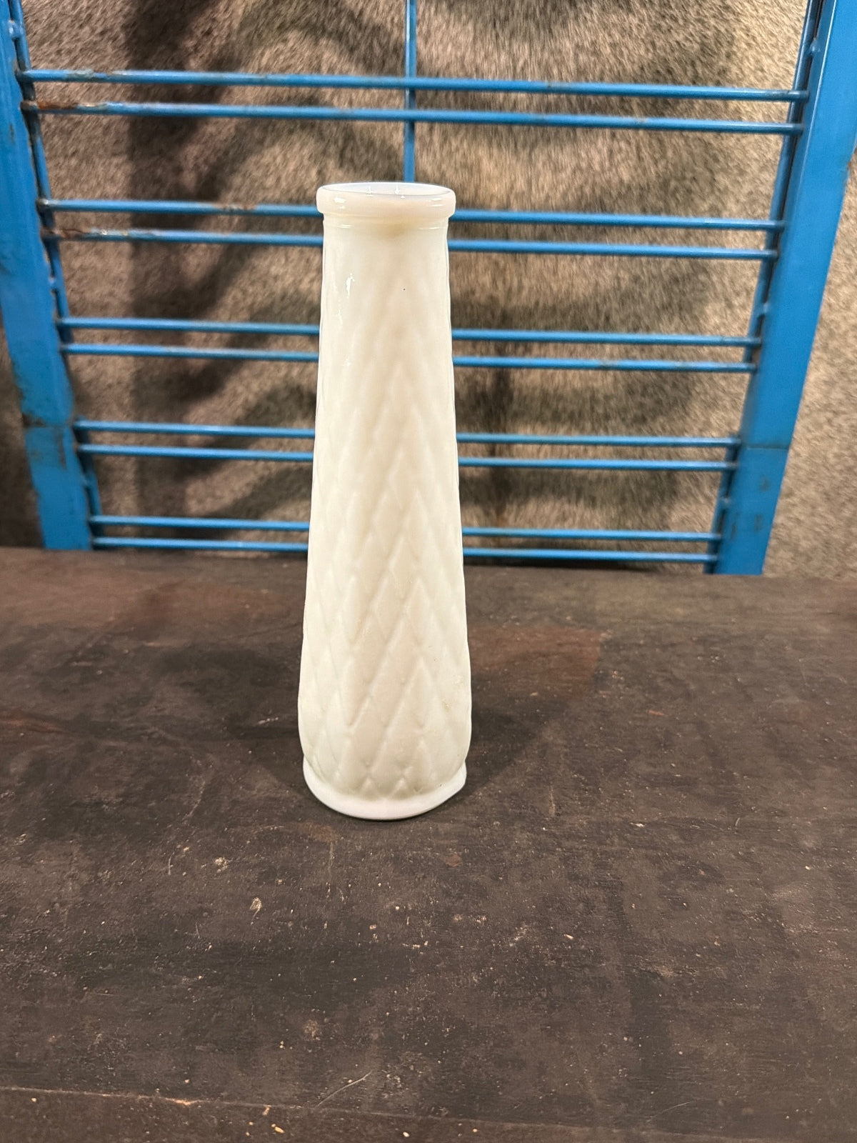 Vintage E.O. Brody Co. White Milk Glass Bud Vase with Diamond-Quilted Pattern