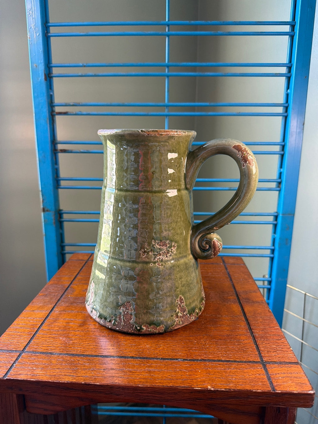 Vintage Green Ceramic Pitcher with Handle