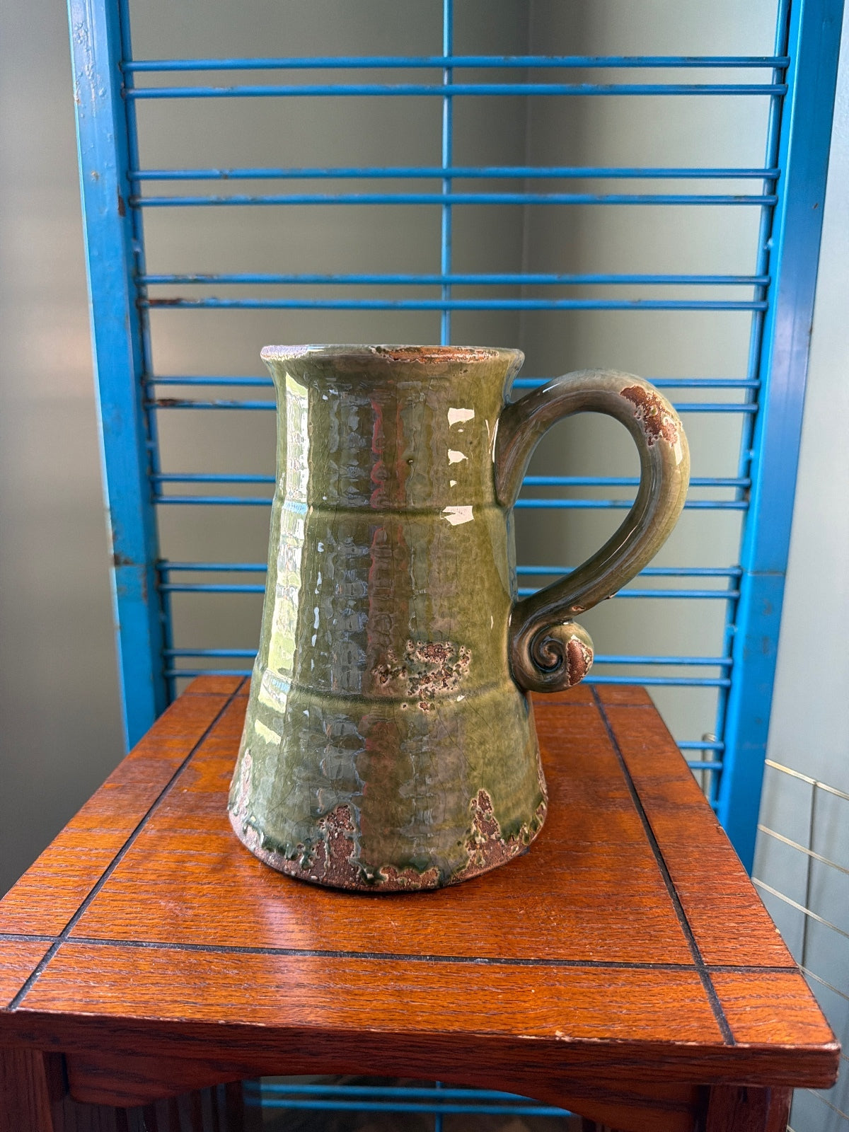 Vintage Green Ceramic Pitcher with Handle