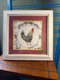 Mpressions Hand Painted Rooster Art in White Frame with Burgundy Mat