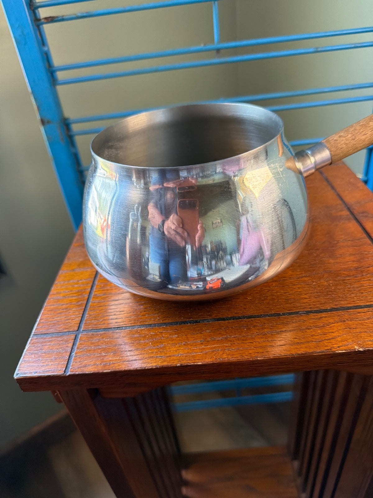Vintage Stainless Steel Saucepan with Wooden Handle