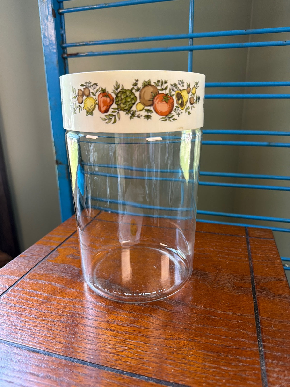 Pyrex glass canister with vegetable print lid