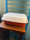 Vintage Tupperware Red and White Square Container with Lid