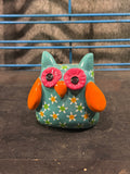 Hand-Painted Ceramic Owl Coin Bank with Floral Design