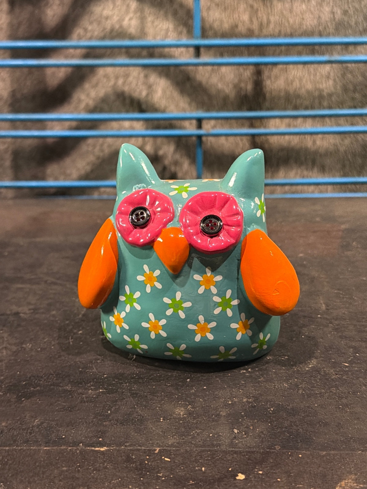 Hand-Painted Ceramic Owl Coin Bank with Floral Design