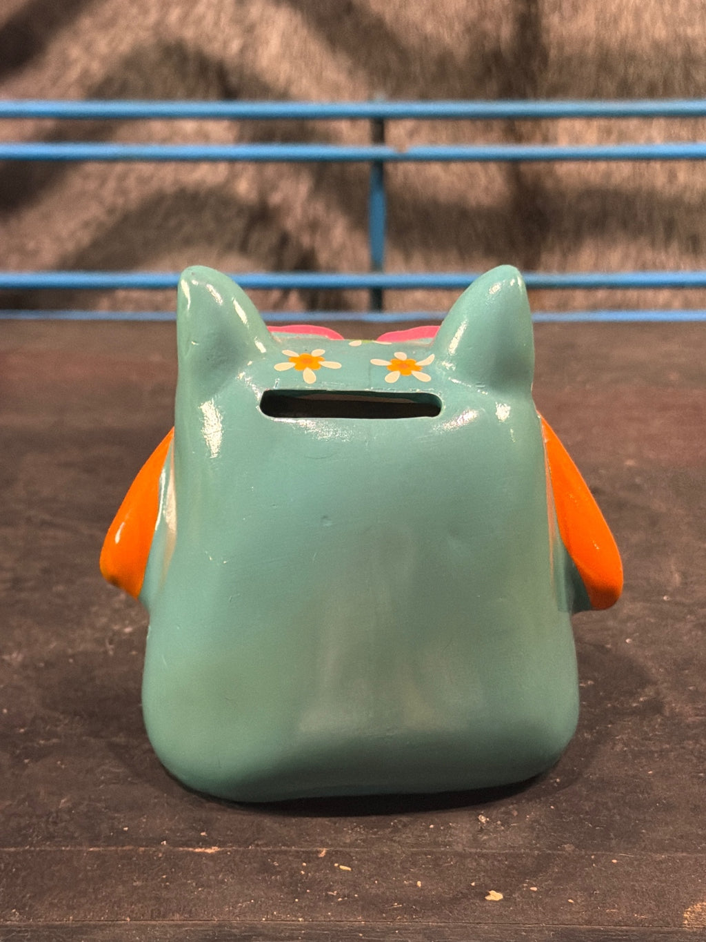 Hand-Painted Ceramic Owl Coin Bank with Floral Design