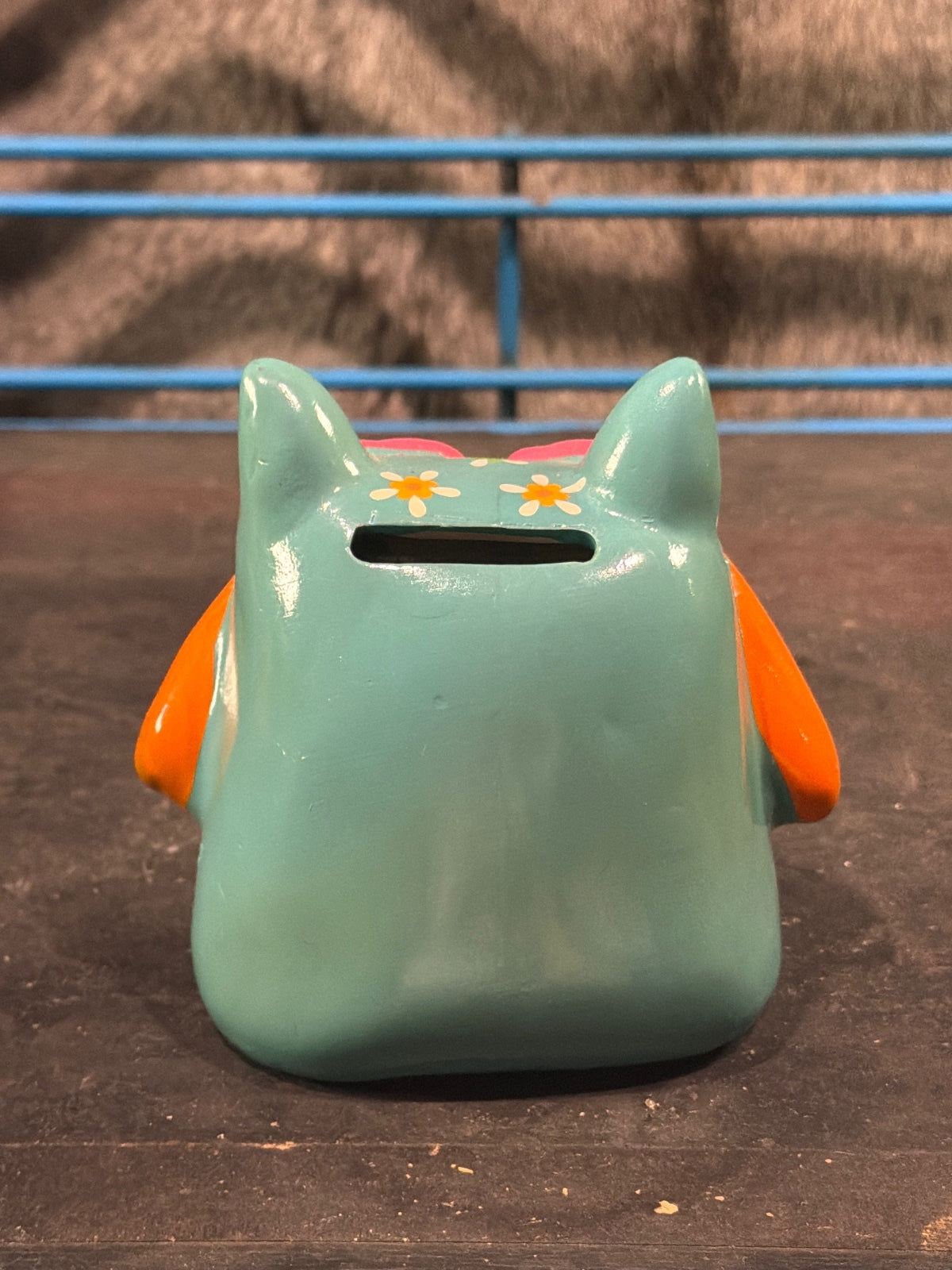 Hand-Painted Ceramic Owl Coin Bank with Floral Design