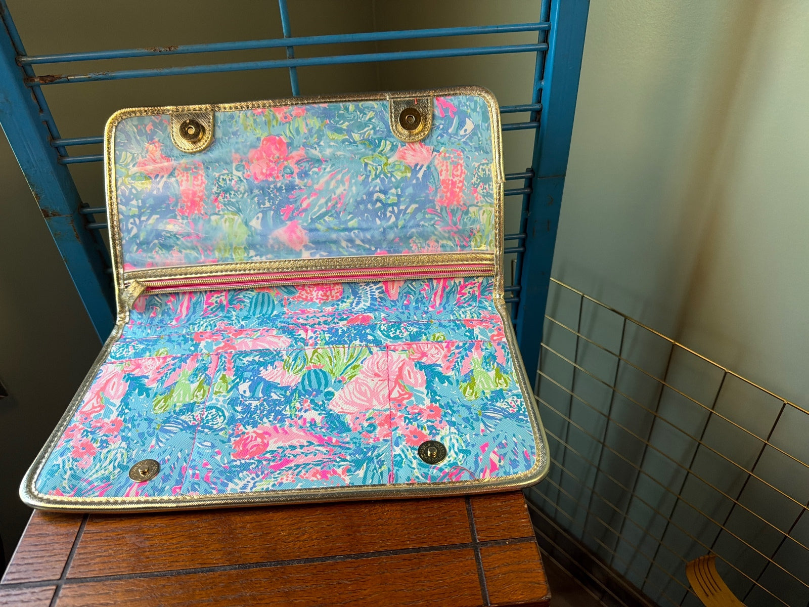 Lilly Pulitzer Floral Pattern Wallet with Gold Trim