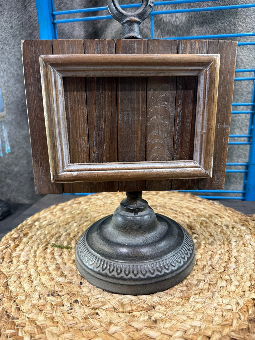 Vintage Rustic Wooden and Metal Tabletop Picture Frame
