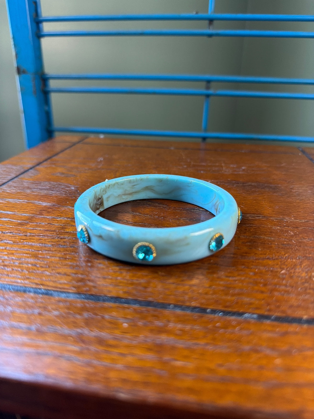 Marbled Blue Acrylic Bangle Bracelet with Turquoise Accents