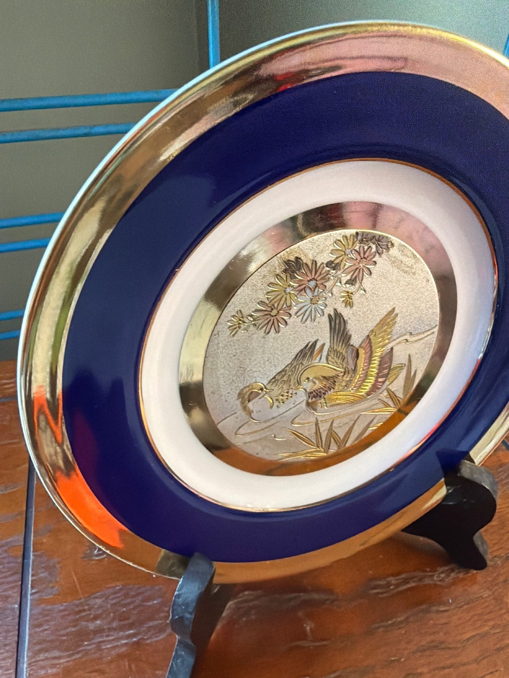 The Art of Chokin Decorative Collector's Plate with Birds and Floral Design