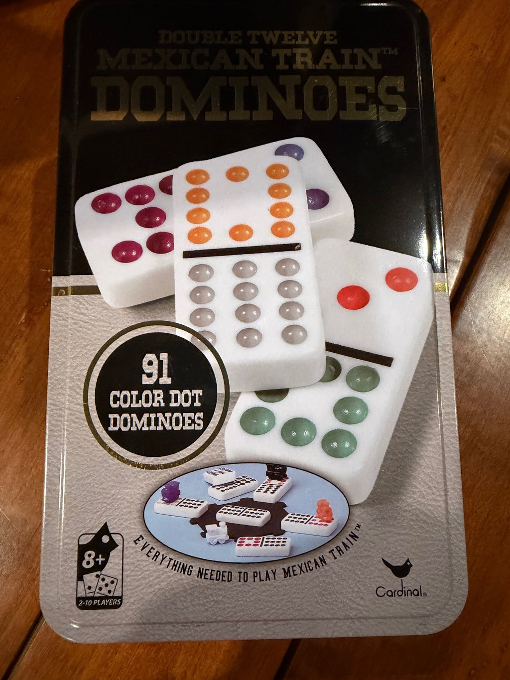 Double Twelve Mexican Train Dominoes Game Set with 91 Color Dot Dominoes