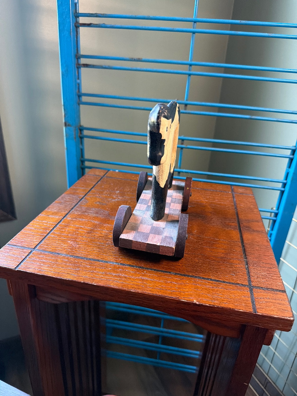 Handcrafted Wooden Cow Pull frame with Checkerboard Base