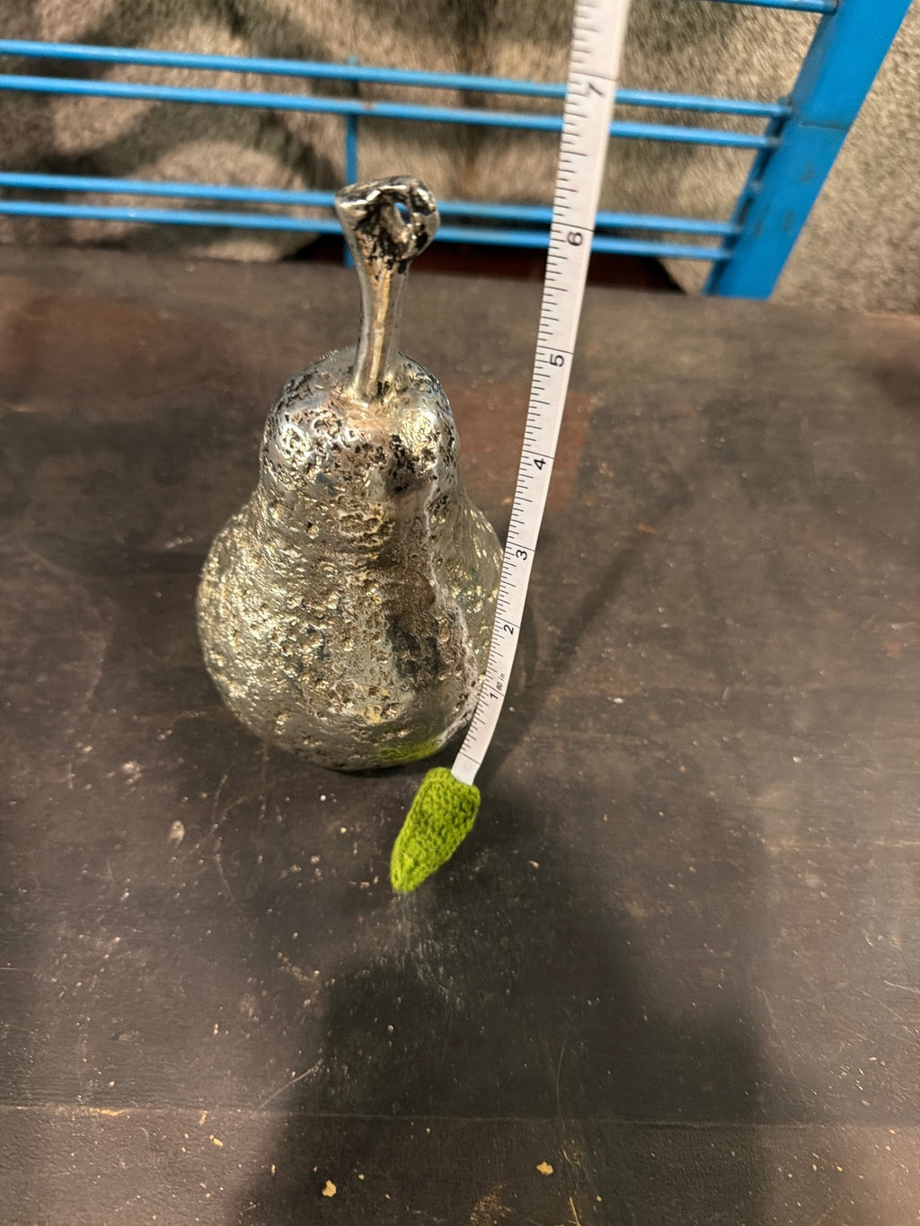 Decorative Silver-Tone Metal Pear Figurine