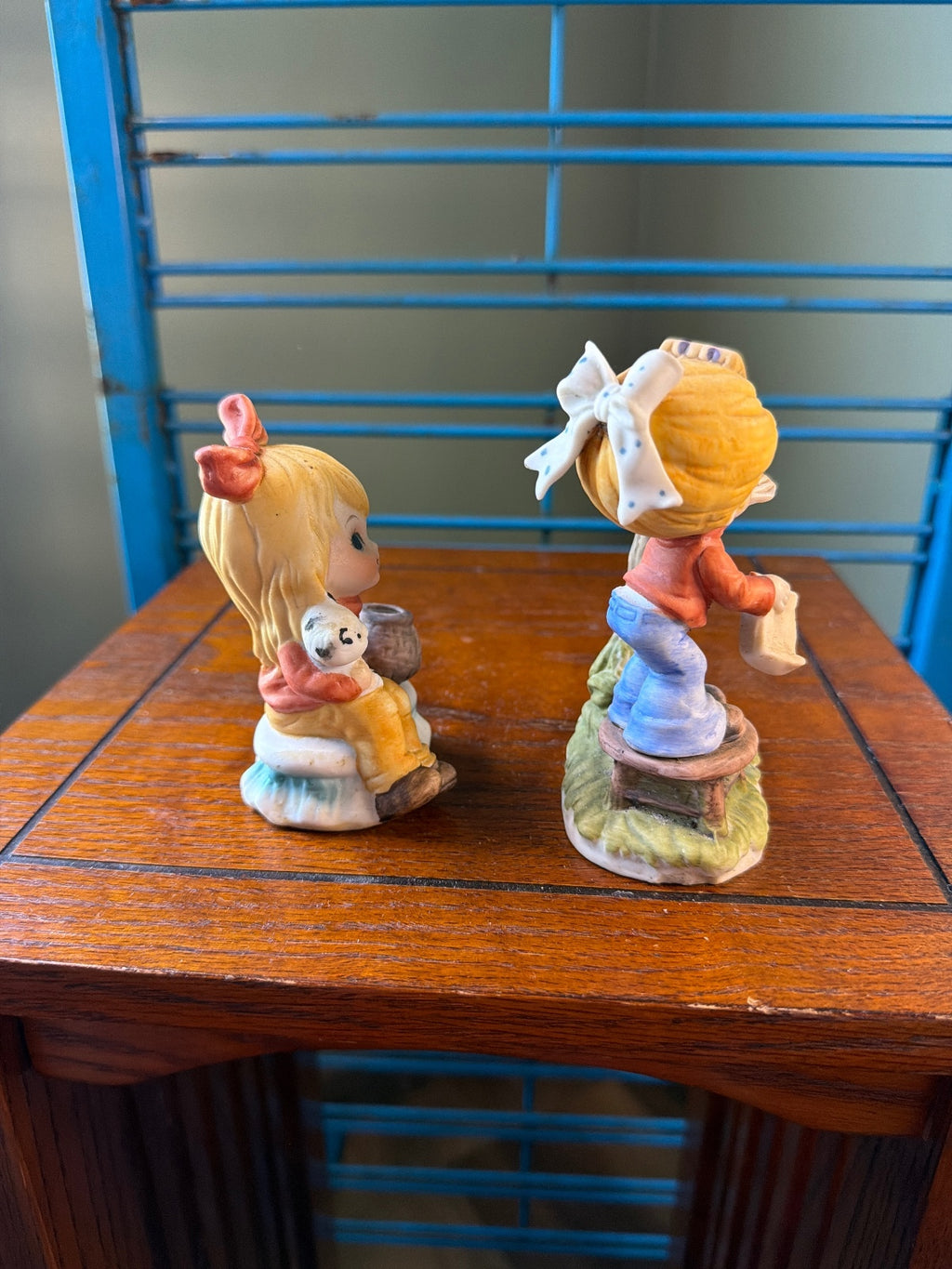Vintage Ceramic Figurine Set of Two Children with Birdhouse and Puppy