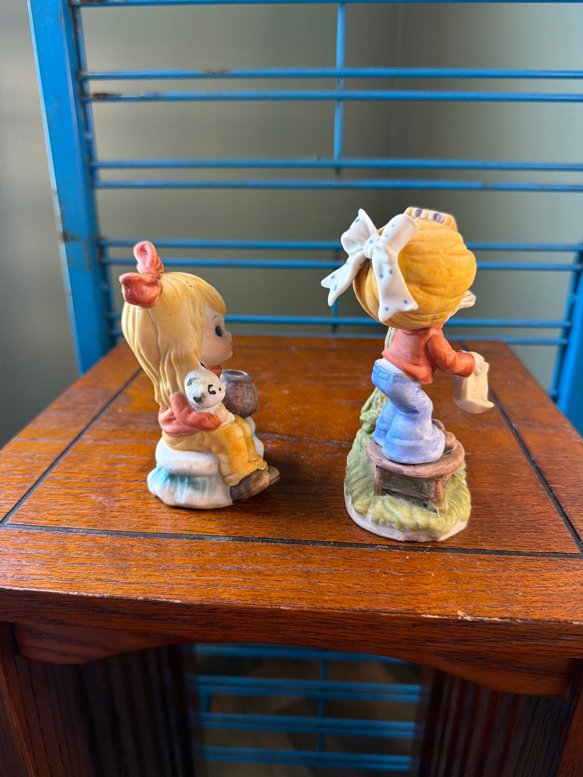 Vintage Ceramic Figurine Set of Two Children with Birdhouse and Puppy