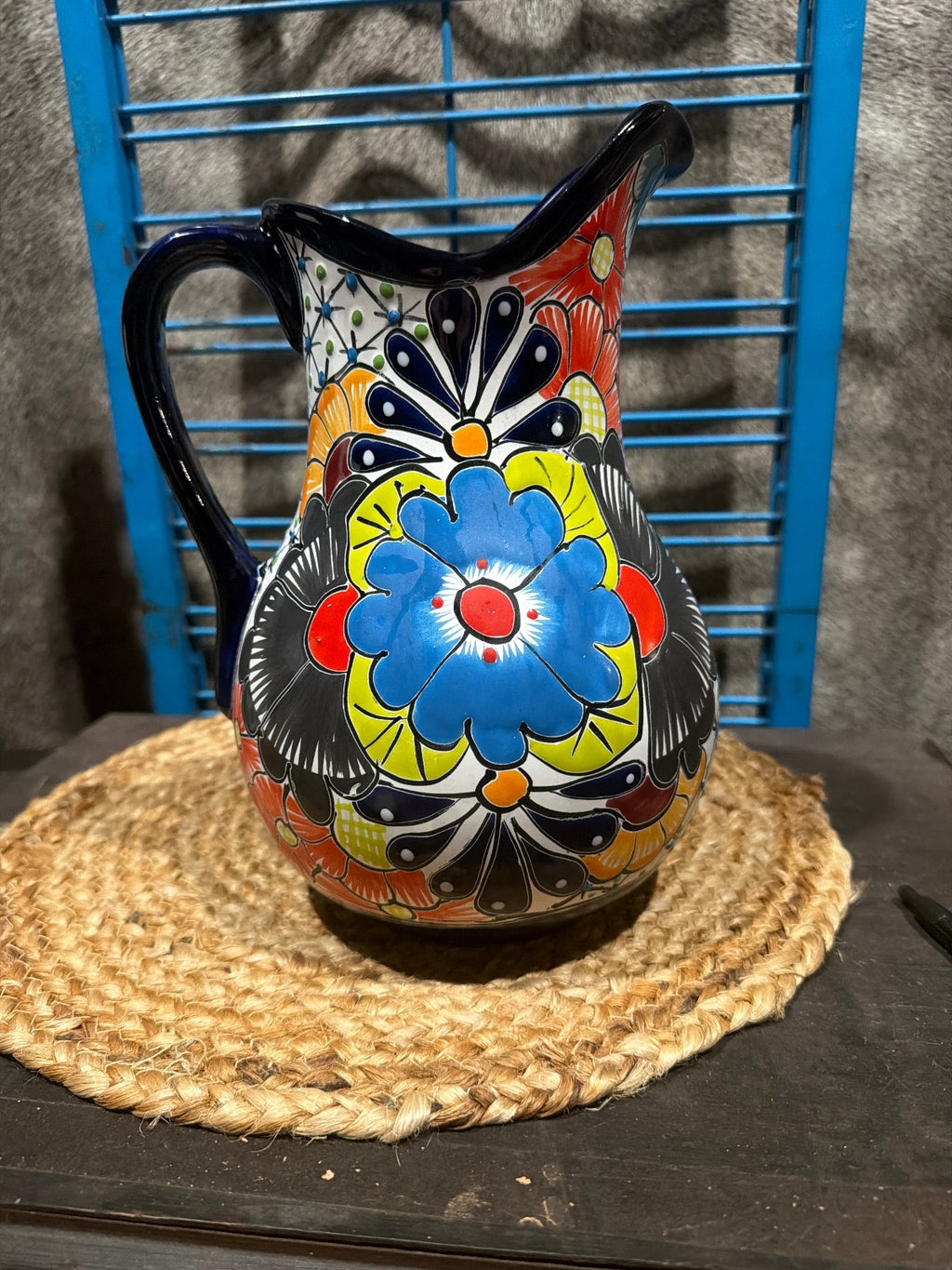 the Sergio Ponce "Raining Flowers" Hand-Painted Talavera Style Ceramic Pitcher