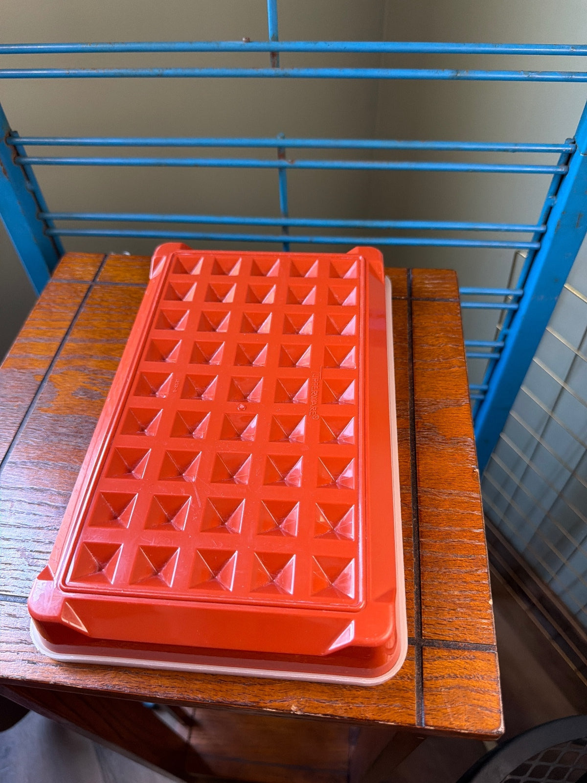 Vintage Tupperware Red and White Plastic Waffle Maker Tray with Lid
