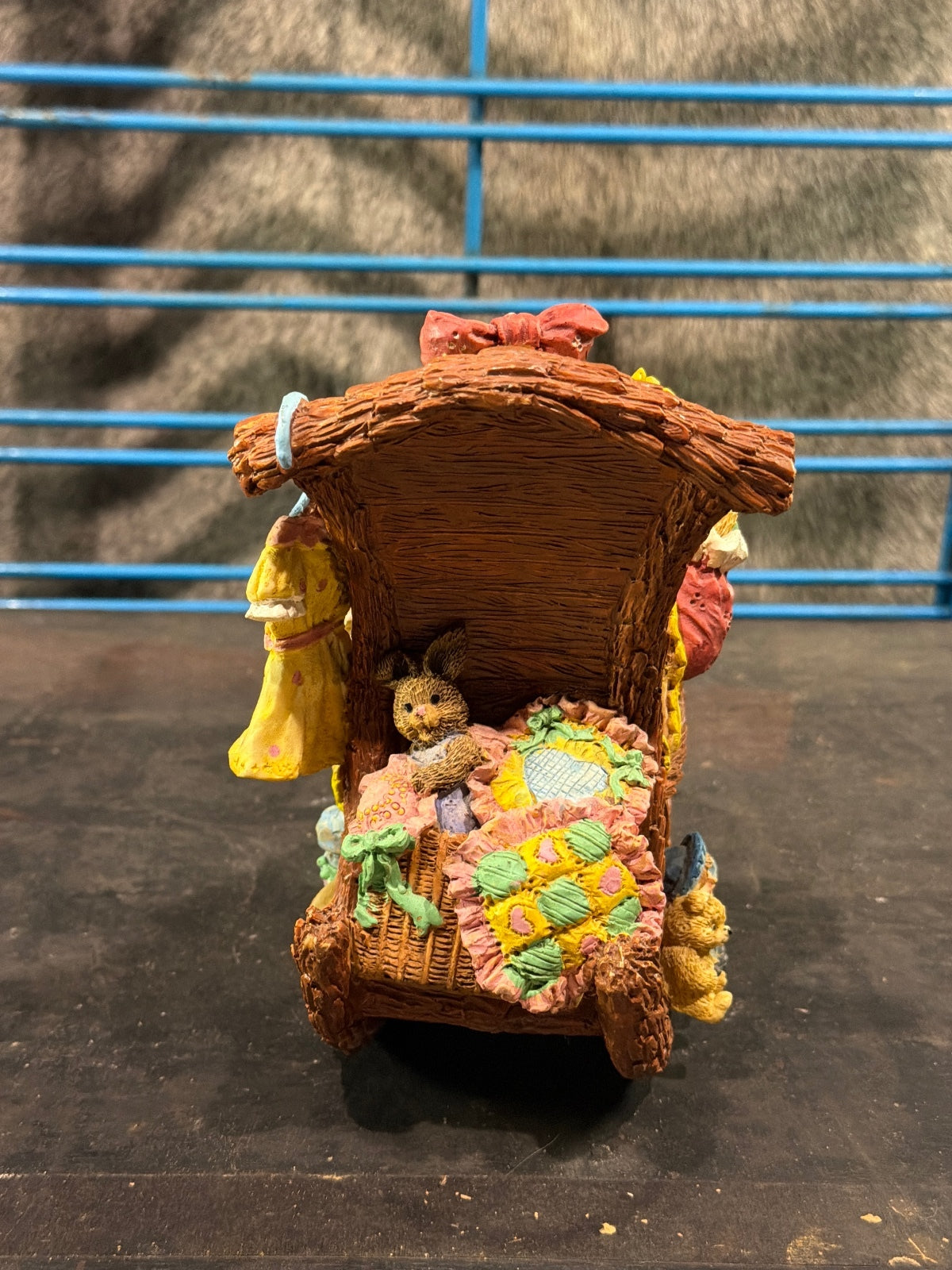 Vintage Teddy Bear Family Music Box Figurine with Rocking Chair