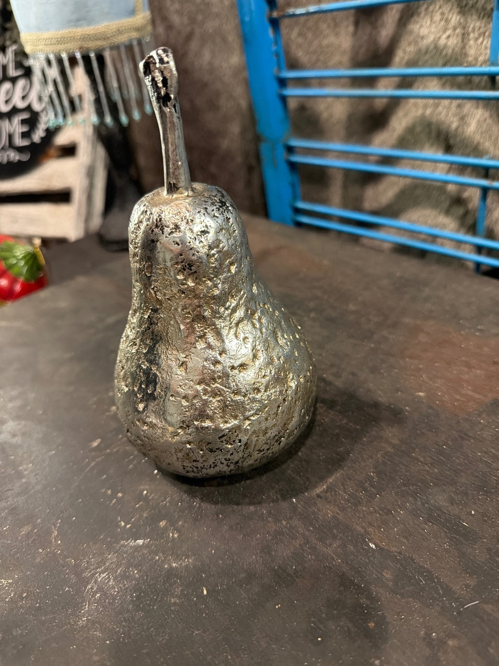 Decorative Silver-Tone Metal Pear Figurine