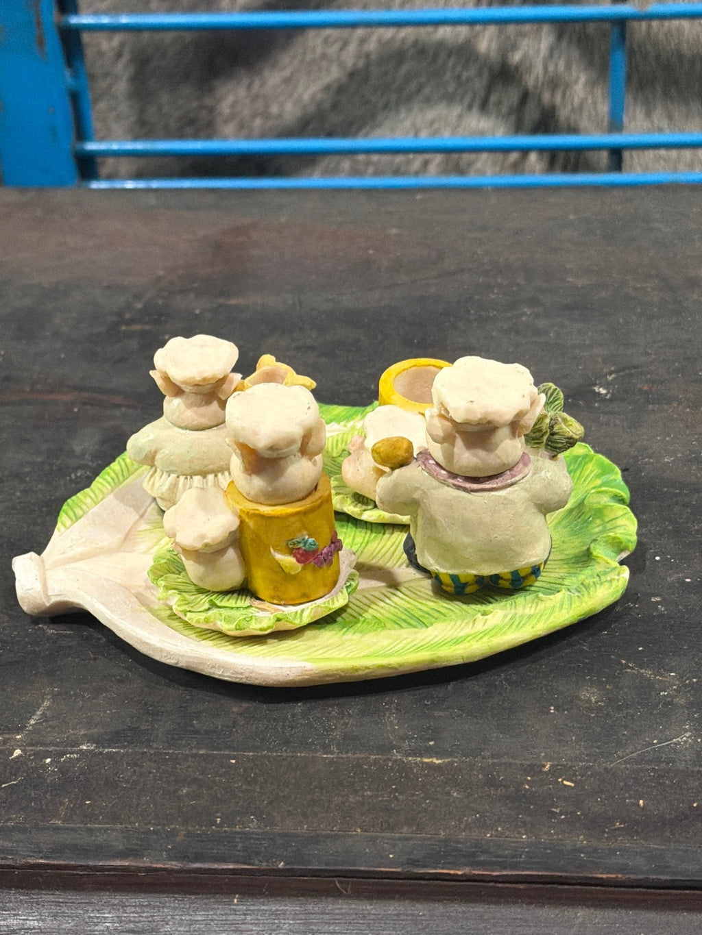 Vintage Ceramic Chef Figurines Set on Leaf Plate