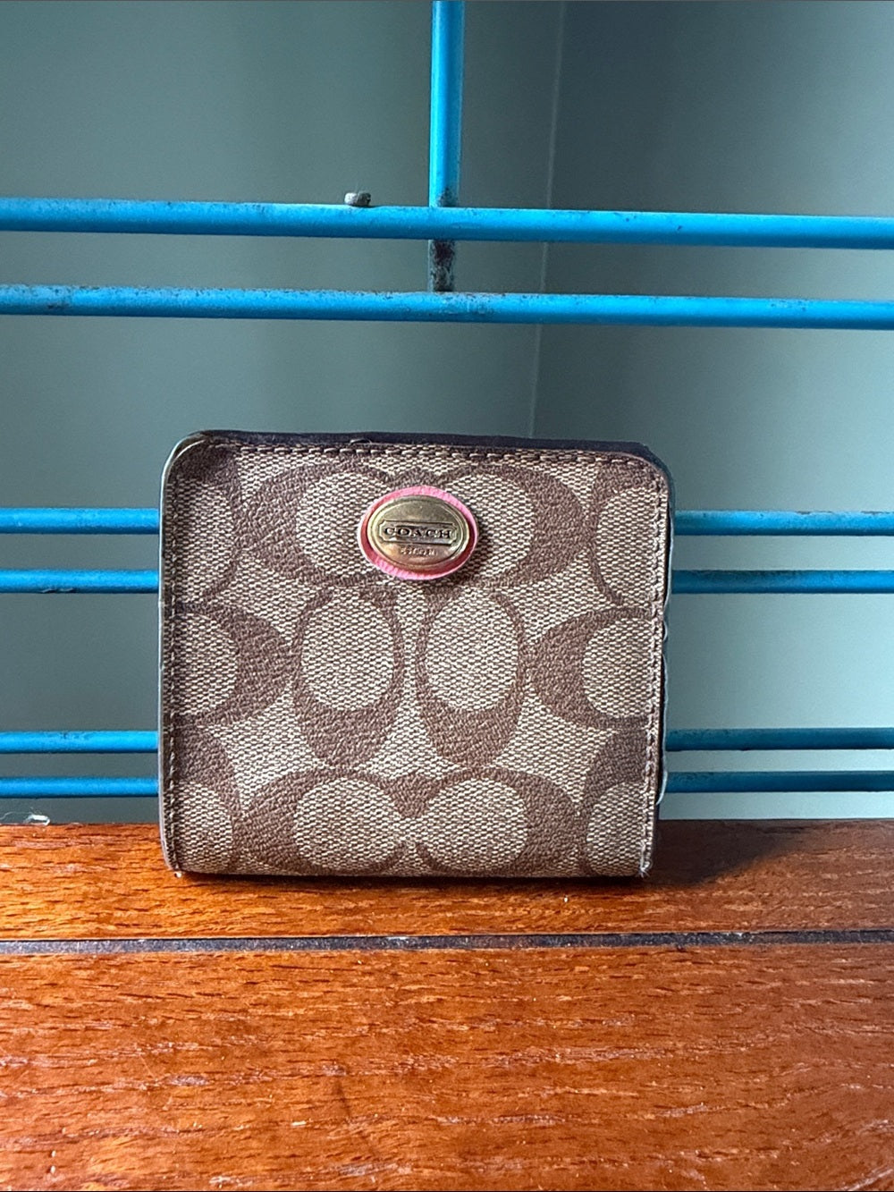 Coach Signature Canvas and Leather Compact Wallet
