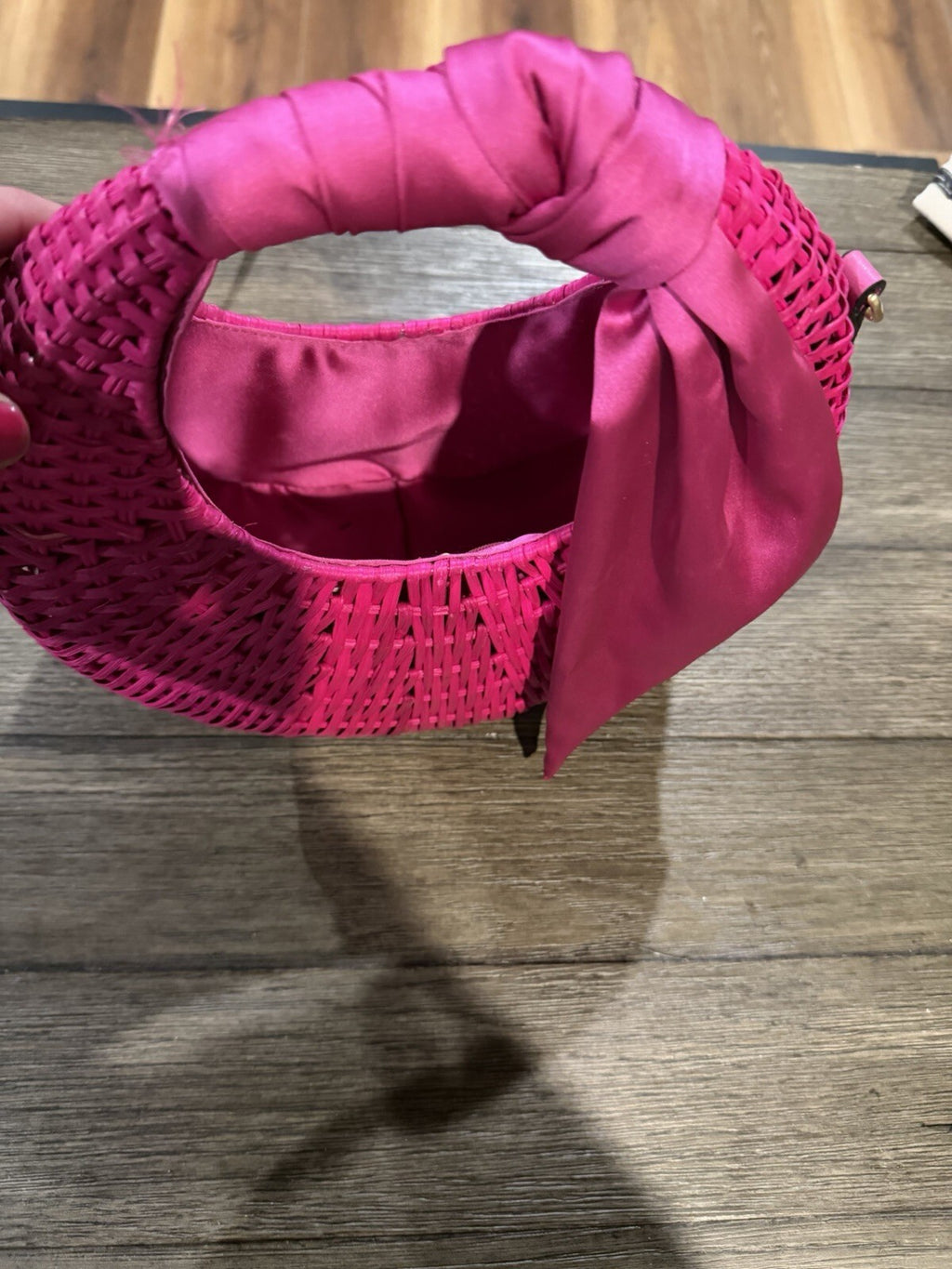 Cocco Pink Woven Handle Handbag with Satin Accent