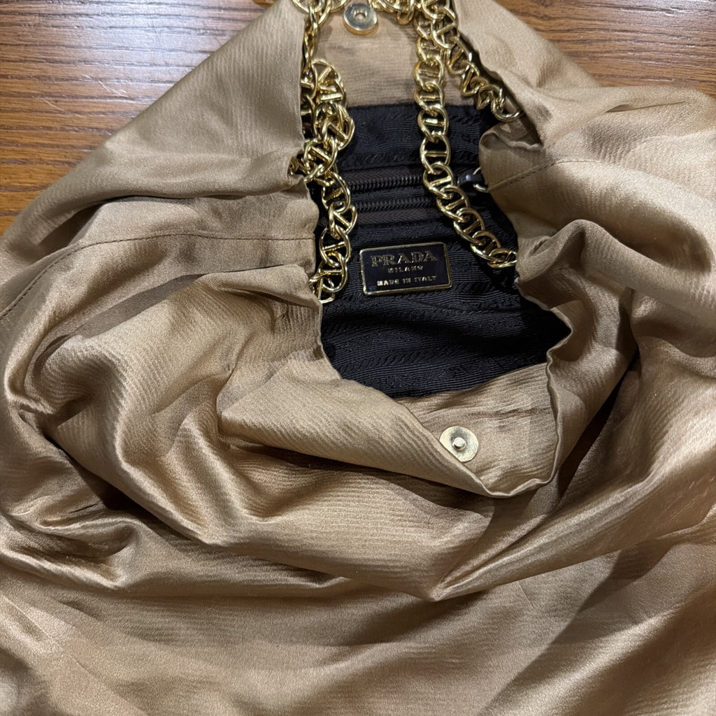 Prada Beige Satin Chain Strap Tote Bag