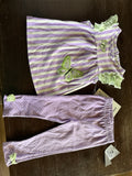 Carter's Baby Girl Purple Striped Dress with Butterfly Appliques and Matching Polka Dot Leggings