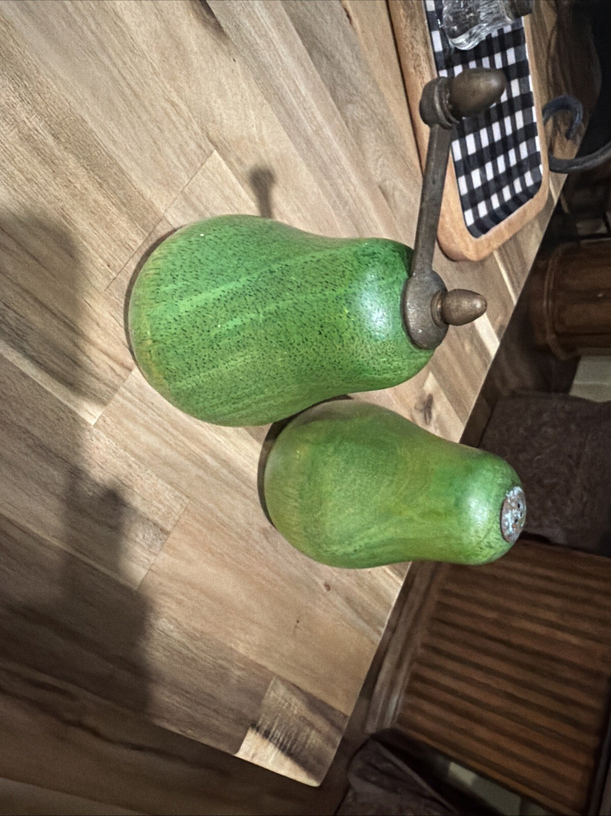 Vintage Green Pear-Shaped Salt and Pepper Shakers