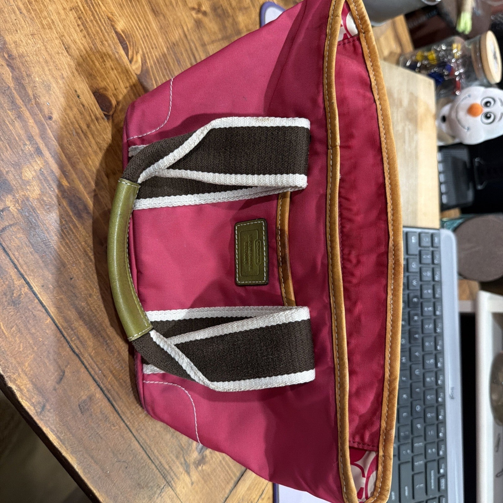 Coach Pink Nylon Tote Bag with Brown Handles