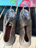 Brown Suede Casual Shoes with Leopard Print Interior, Size 11M