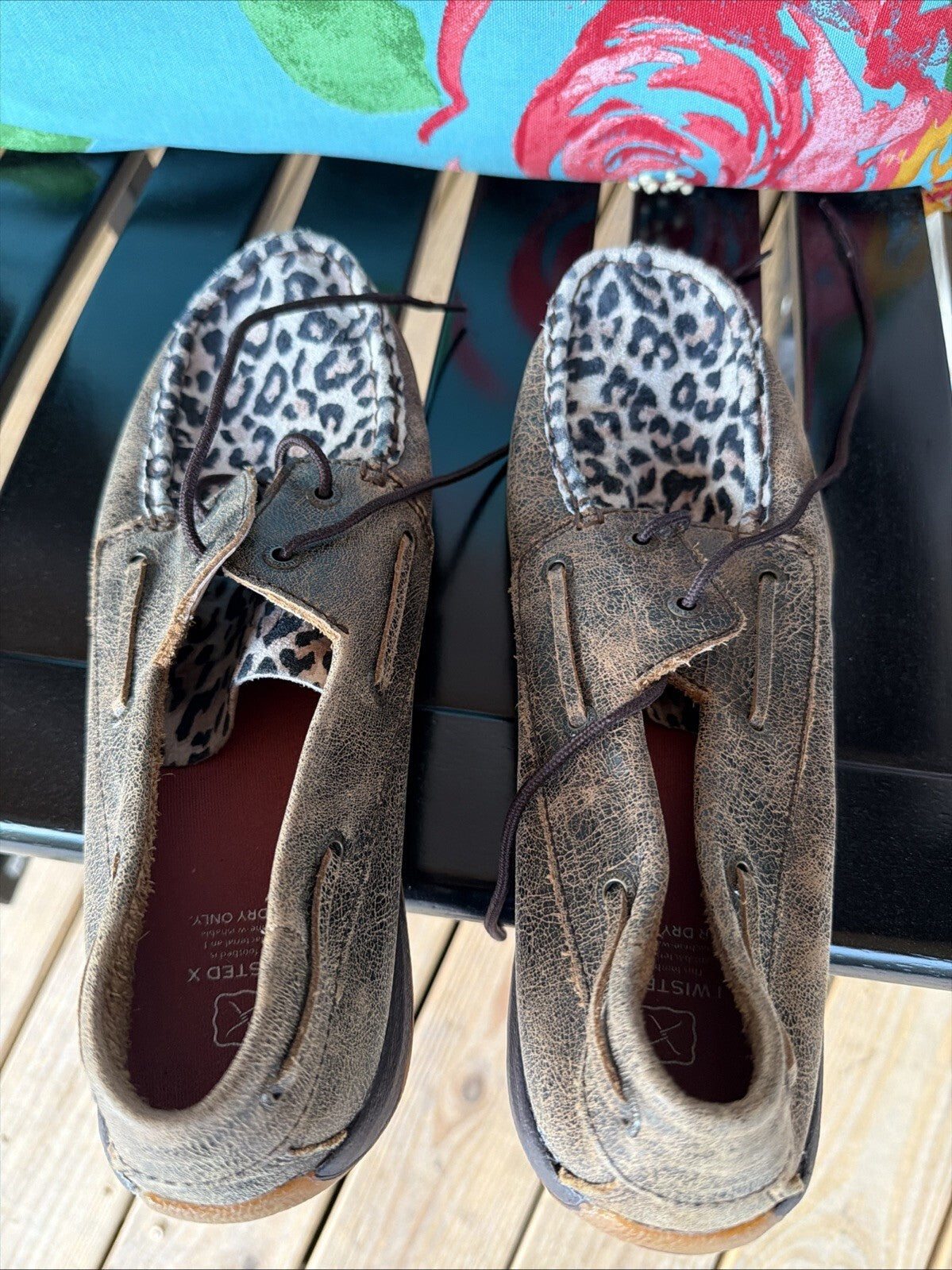 Brown Suede Casual Shoes with Leopard Print Interior, Size 11M