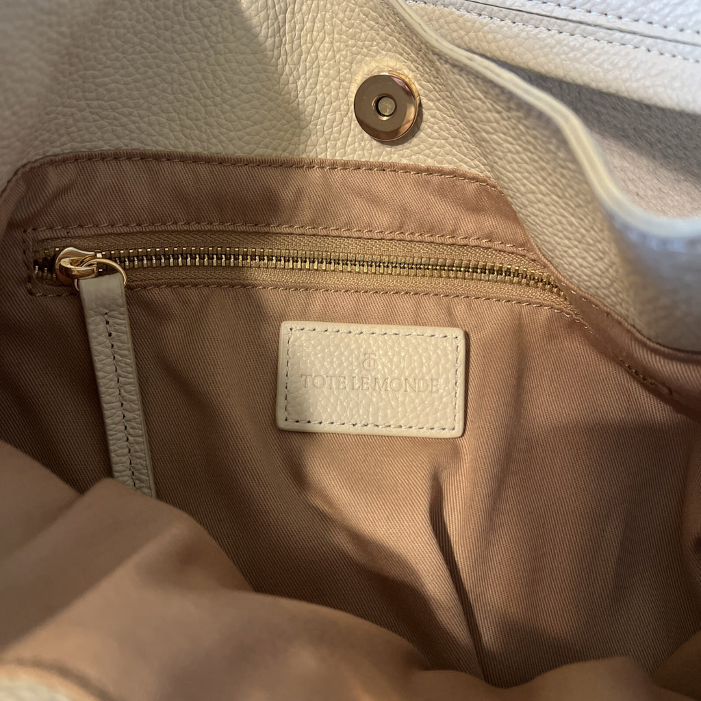 Tote Le Monde Women Barcelona Shoulder Bag Cream Pebbled Leather Minimalist