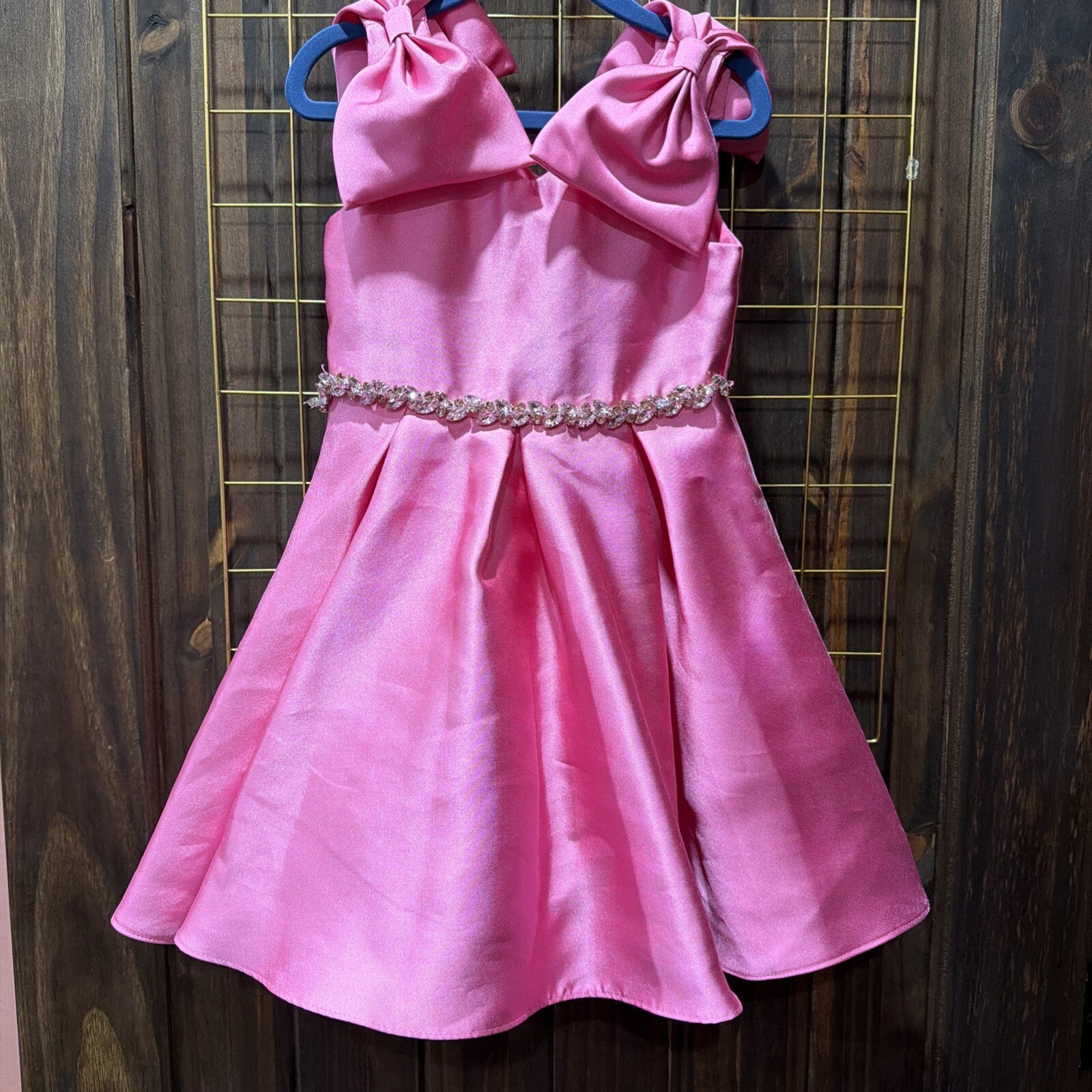 Rare Editions Hot Pink Shiffon Sleeveless Dress Girls Size 4 With Rhinestones