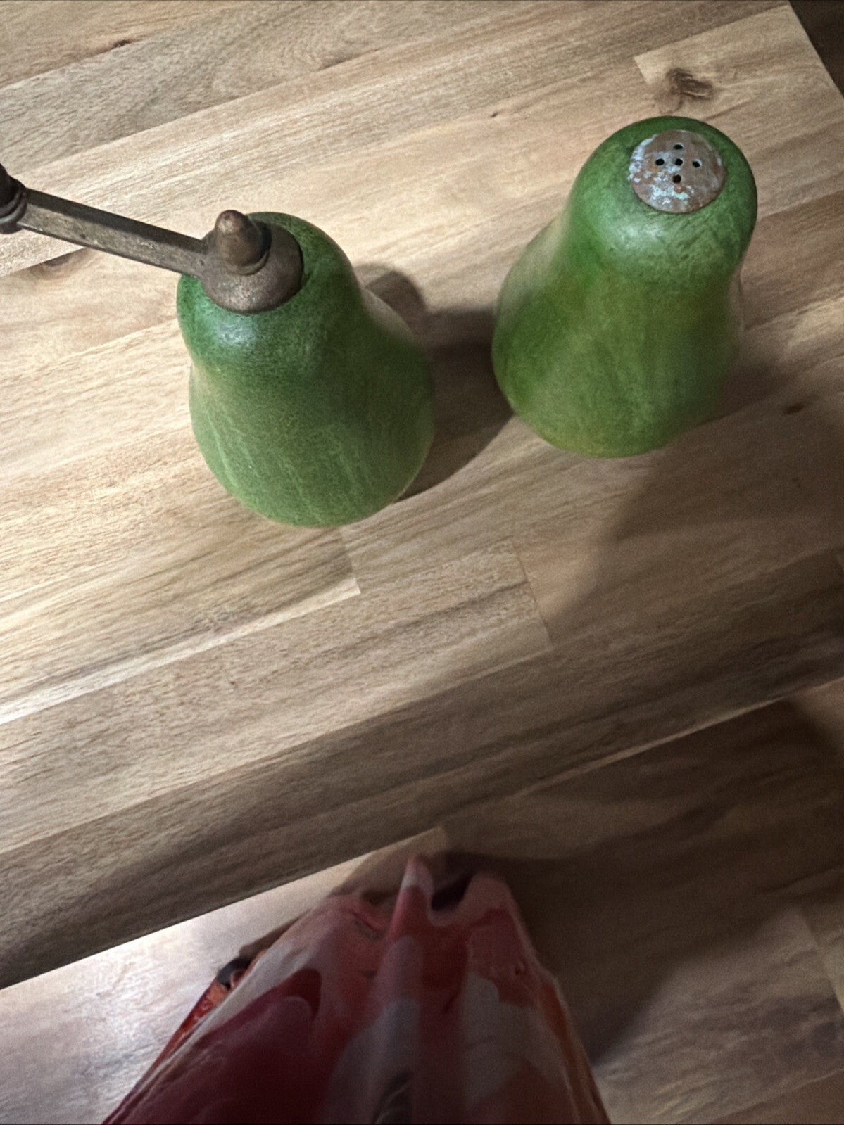 Vintage Green Pear-Shaped Salt and Pepper Shakers
