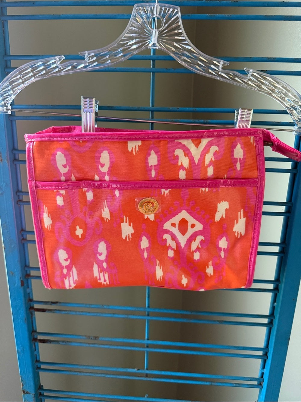 Mud Pie Pink and Orange Patterned Cosmetic Bag